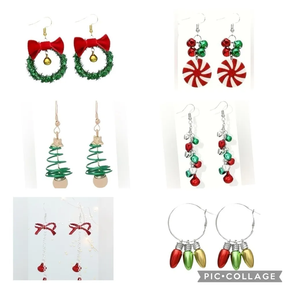 NEW Christmas Wreath Holiday Earrings in green, red, silver gold French hook Green - Image 2