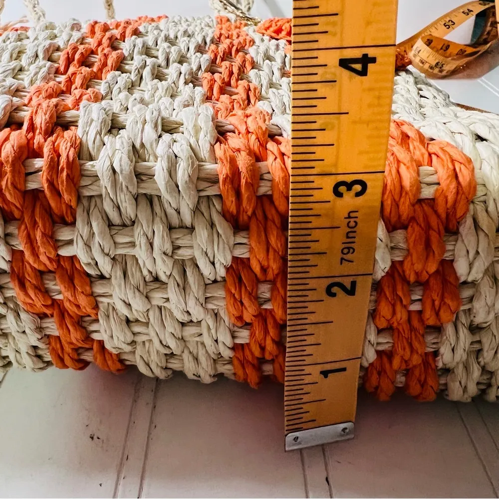 Haute Hippie Orange and Cream Woven Tote Raffia Straw Hobo Bag - Image 7