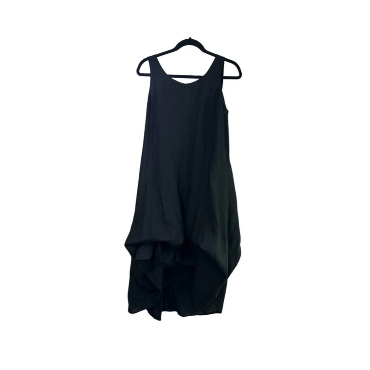 Eileen Fisher 100% Irish Linen bustle hem‎ Dress Sleeveless Black Petite Size PL - Image 3