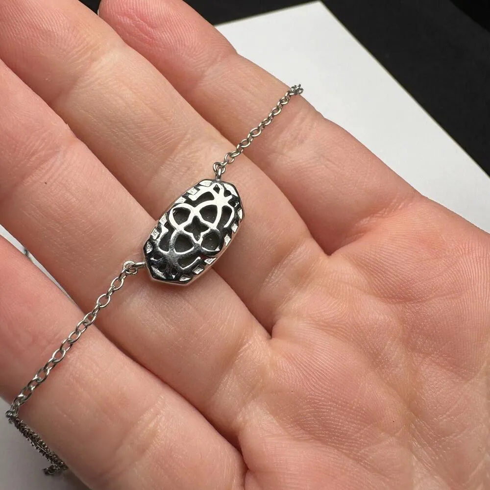 Kendra Scott Elisa Blue Drusy Silver Tone Necklace Adjustable Length - Image 5