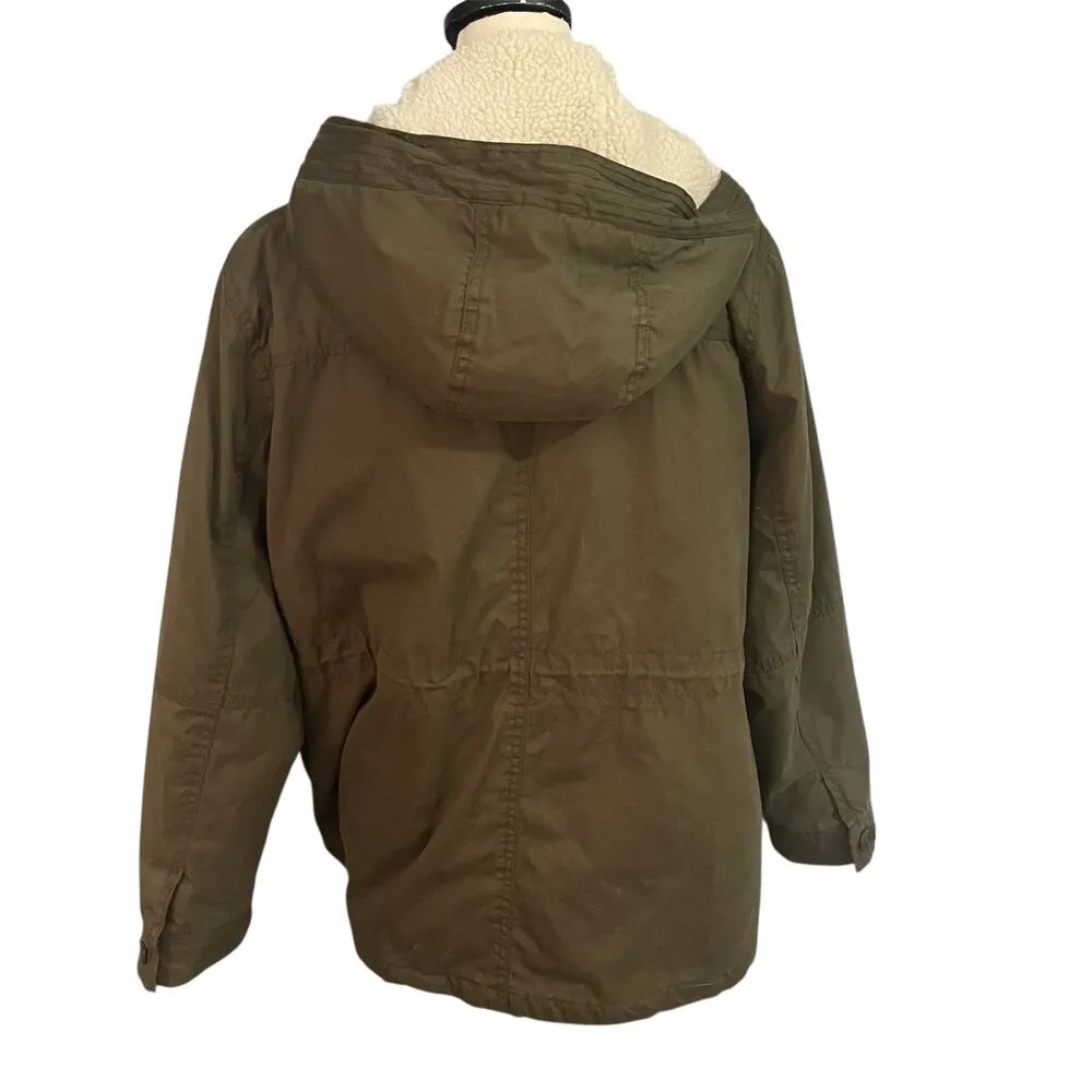 American Eagle Wmn's Green Cinch Waist Military Utility Hooded Coat Jacket Sz XL - Image 3