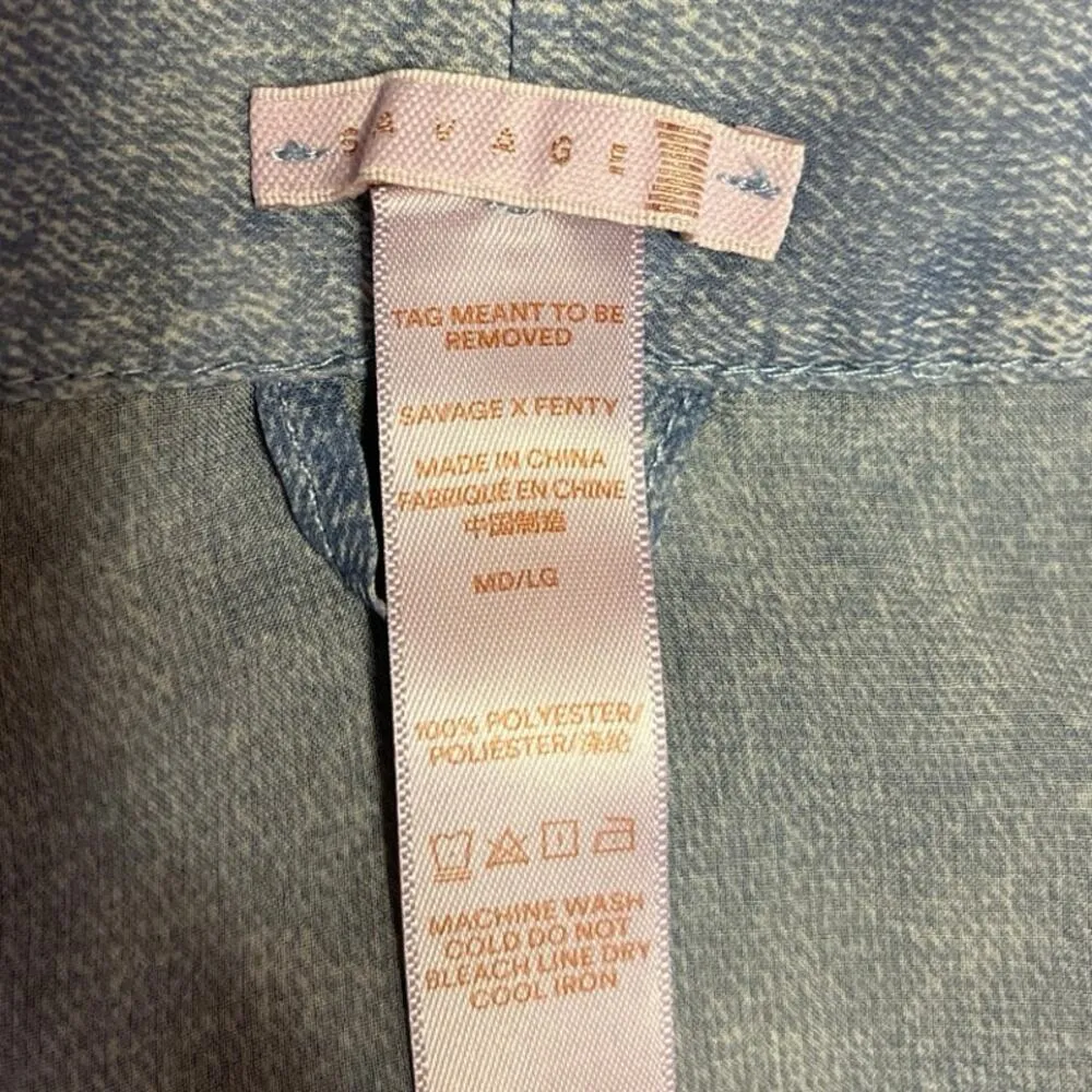 Savage x Fenty Womens Kimono Blue Lounge Lace Eyelet Belted Chiffon Robe M/L Size M - Image 7