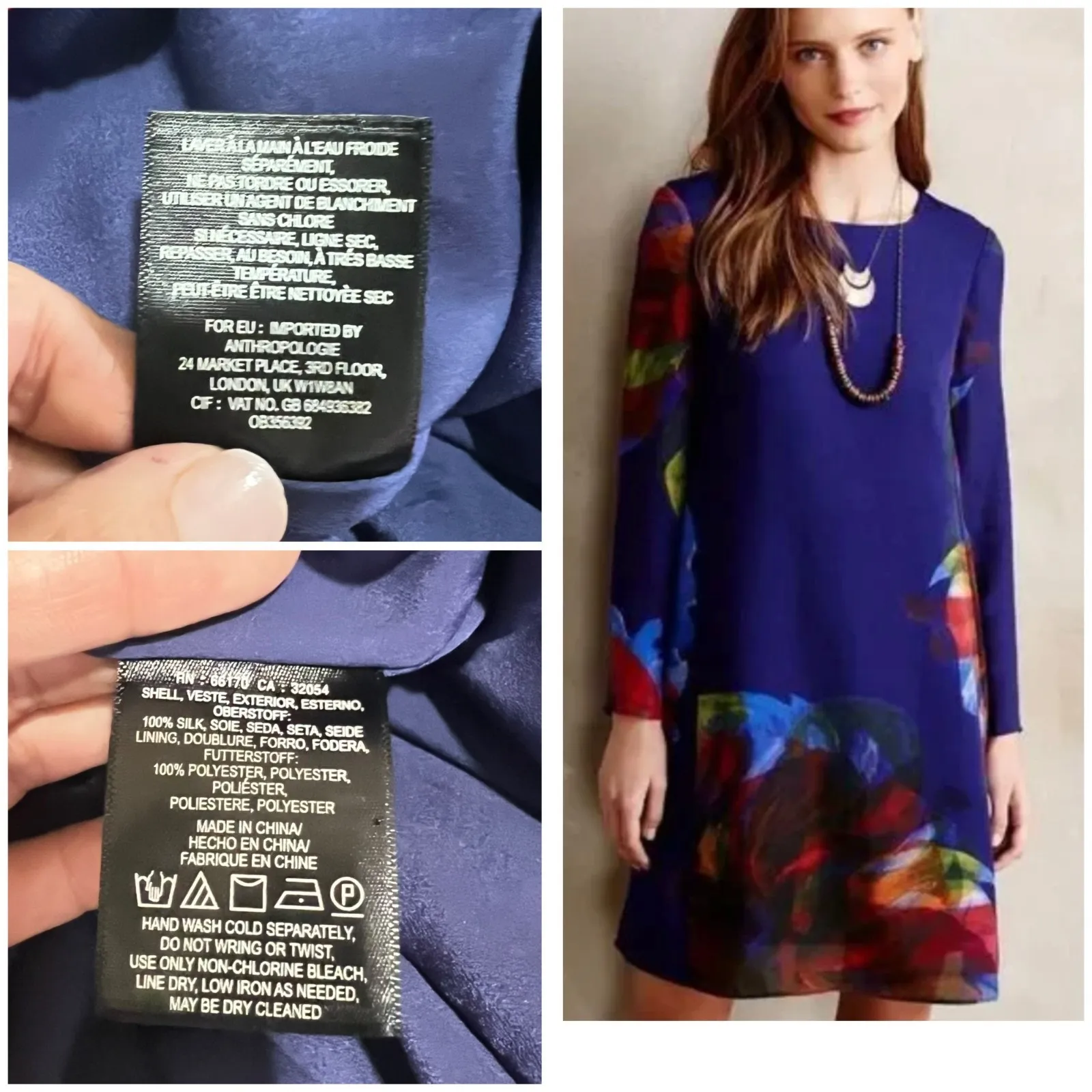 Anthropologie Leifsdottir Blue Silk Swing Dress Abstract Floral Back Zip M - Image 7