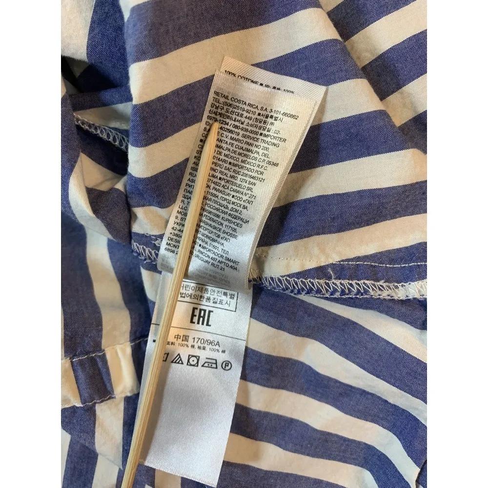 Striped Top Women Medium Boho Peasant Nautical Balloon Sleeves Cinched Waist - Image 8