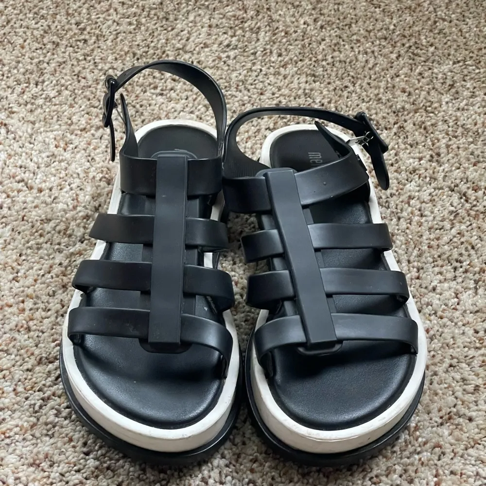 Melissa Chunky Platform Black & White Sandals Size 5 - Image 3