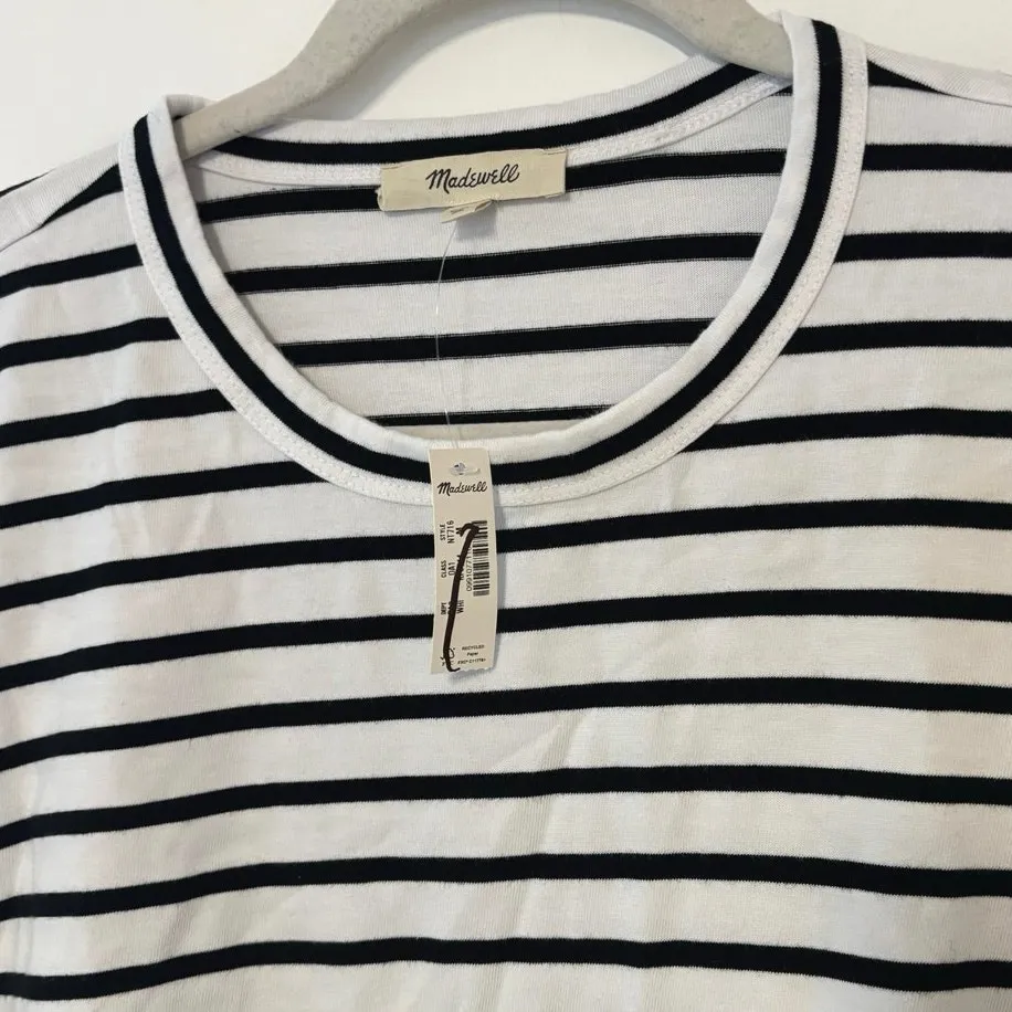 NWT Madewell The Perfect Crewneck Tee in Allday Jersey Black White Stripe Size M - Image 4