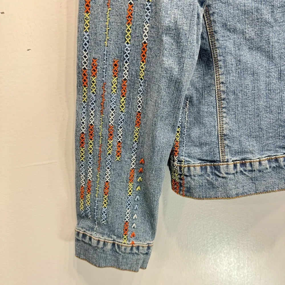 AKDMKS Embroidered Signature Logo Hip Hop Y2K Denim Jean Jacket Large - Image 6