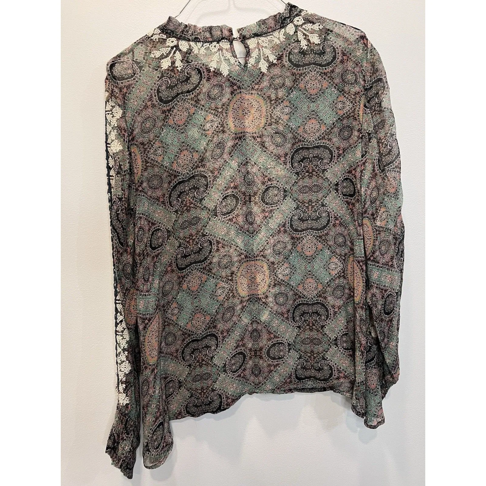 Sundance Top Women Large Green Blouse Victorian Charms Boho Peasant Cottagecore - Image 6