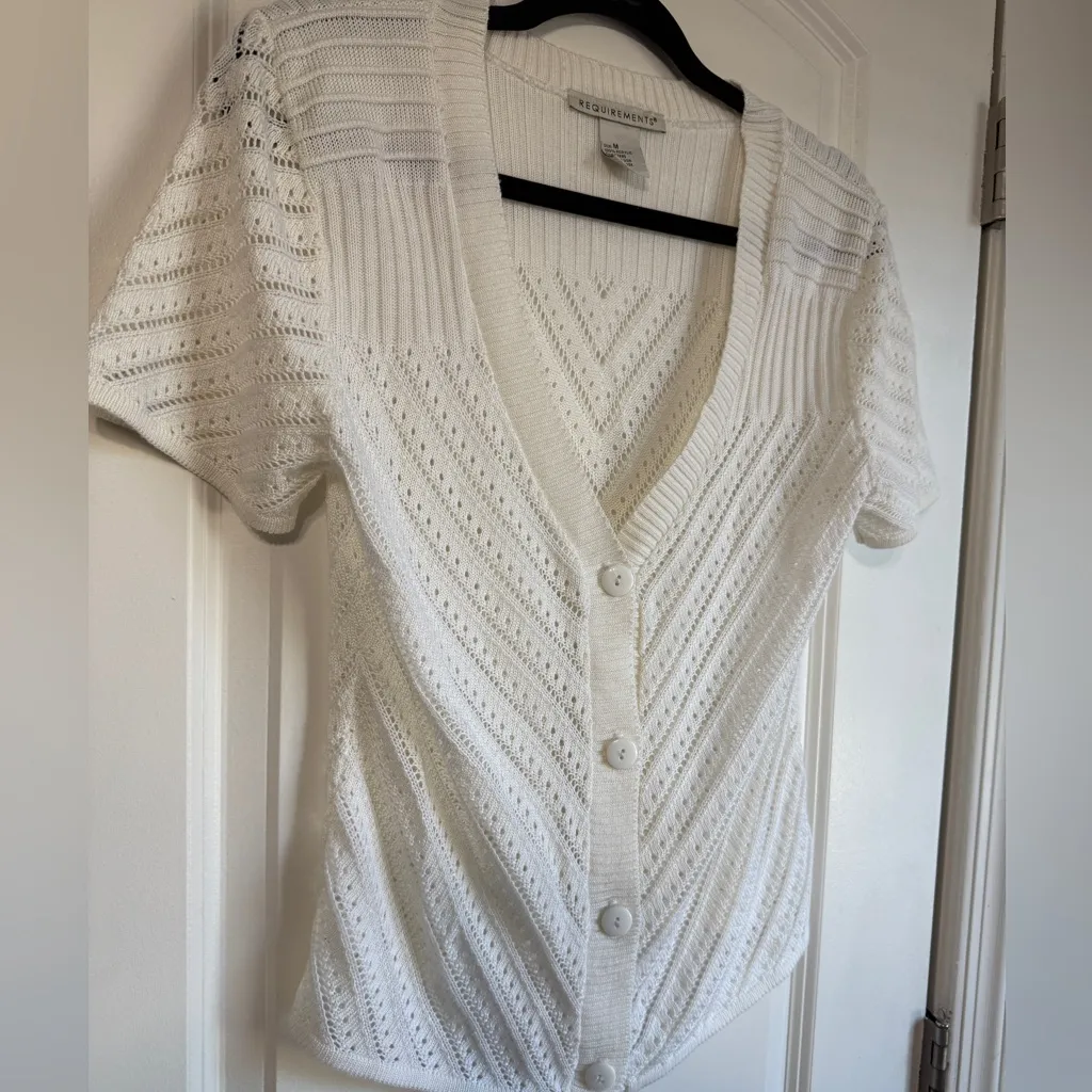 Requirements vtg y2k Ivory Knit Button-Up Cardigan short sleeve womens small - Image 2