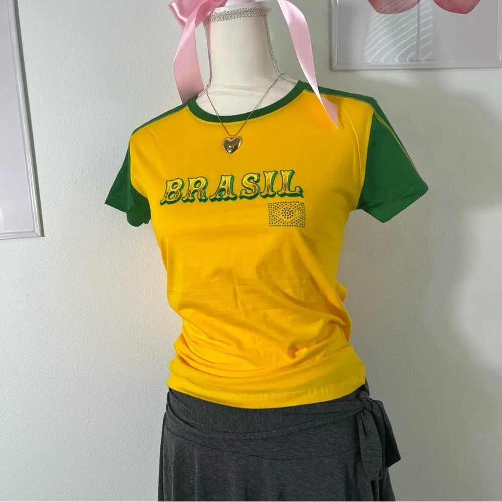 Vintage Y2K Brazil‎ Rhinestone Baby Tee Deadstock Preppy Womens Size Medium - Image 2