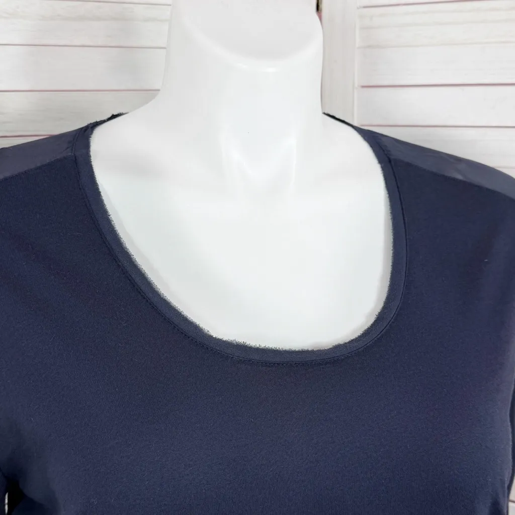 Vince Sheer Silk Shoulder Scoop Neck Long Sleeve Shirt Navy Blue XL - Image 5
