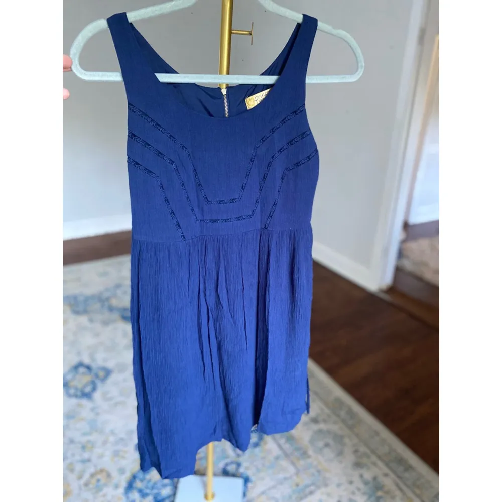 Princess Vera Wang Mini Dress Embroidered Wedding Summer Boho Navy Resort Vaca Blue Size L - Image 2