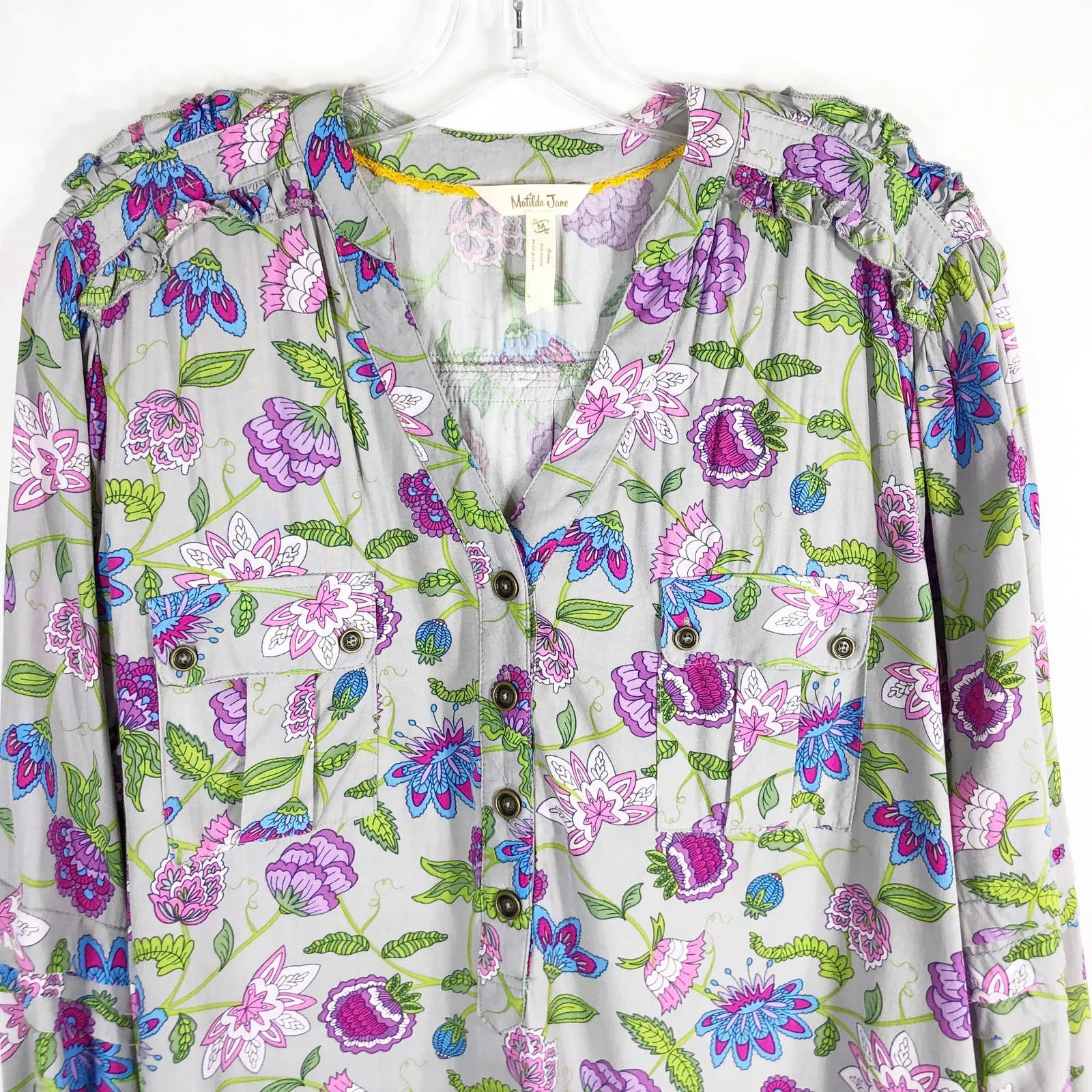 Matilda‎ Jane Medium Top Thinking Out Loud Gray Purple Floral Popover Womens 837 - Image 4
