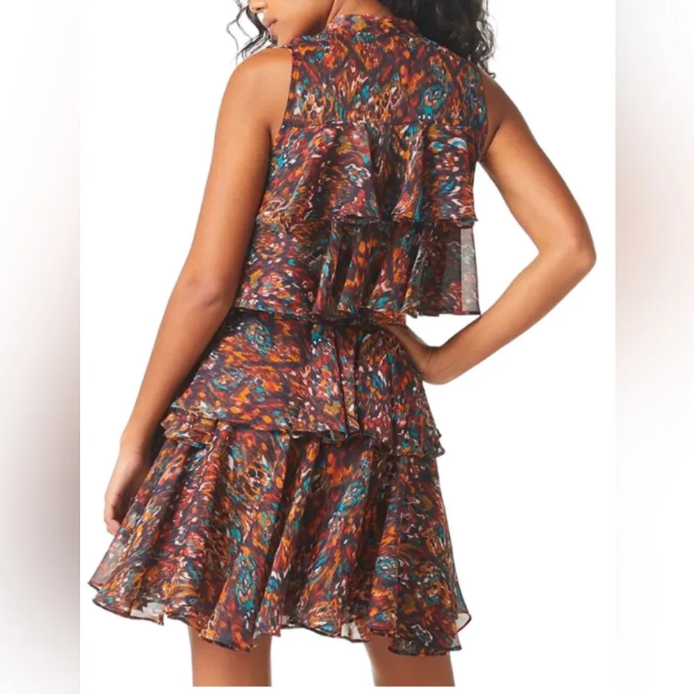 MISA Los Angeles Emogene chiffon dress in Peacock abstract pattern size x-small - Image 3