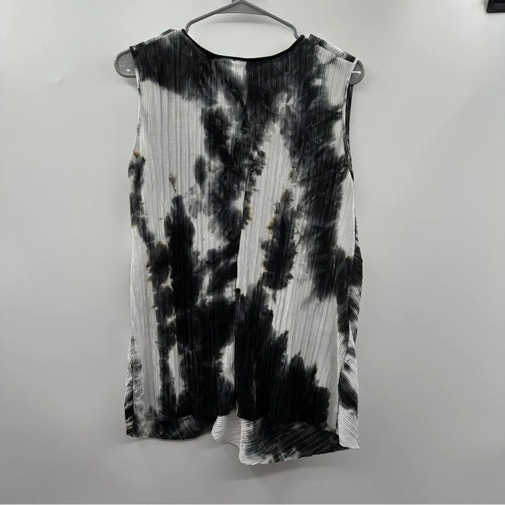 Zara Black‎ & White Tie Dye Pleated Plisse Sleeveless Twist Top Size L - Image 5