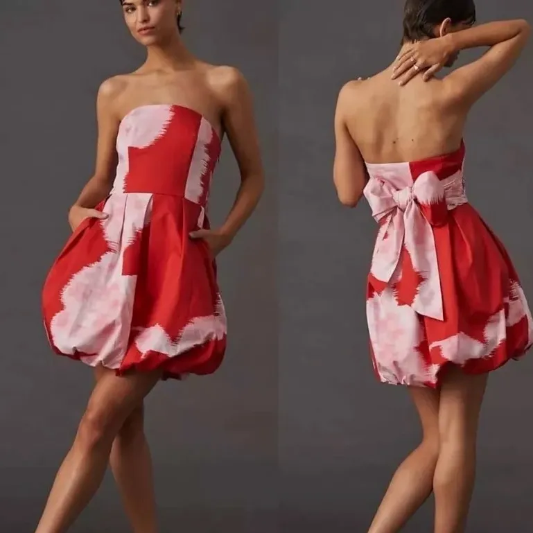 Hutch Anthropologie Polly Bubble Skirt Cocktail Dress in Red & Pink - Image 2