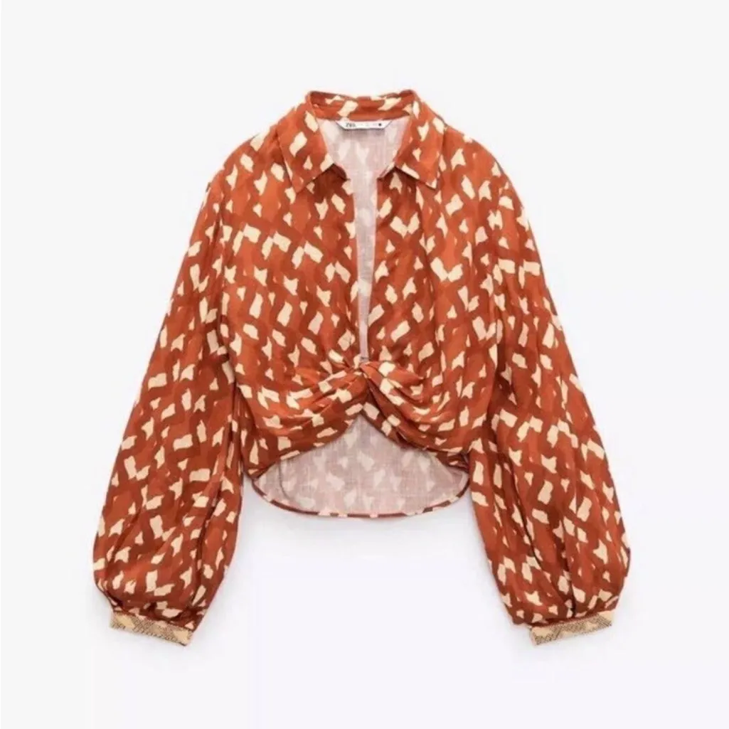 Net Zara‎ bloggers favorite linen printed blouse w/ bead embellished cuffs - Image 3