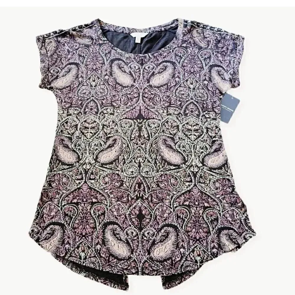 Lucky Brand Slit Back Paisley Scoop Neck Breezy MulticolorTop SZ XS - Image 2