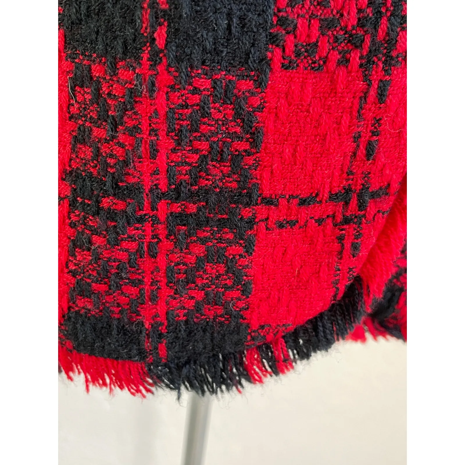 Vintage Santa Fe by Jim Tremblay Red Black Tweed Blazer Gold Button Fringe Trim Size M - Image 4