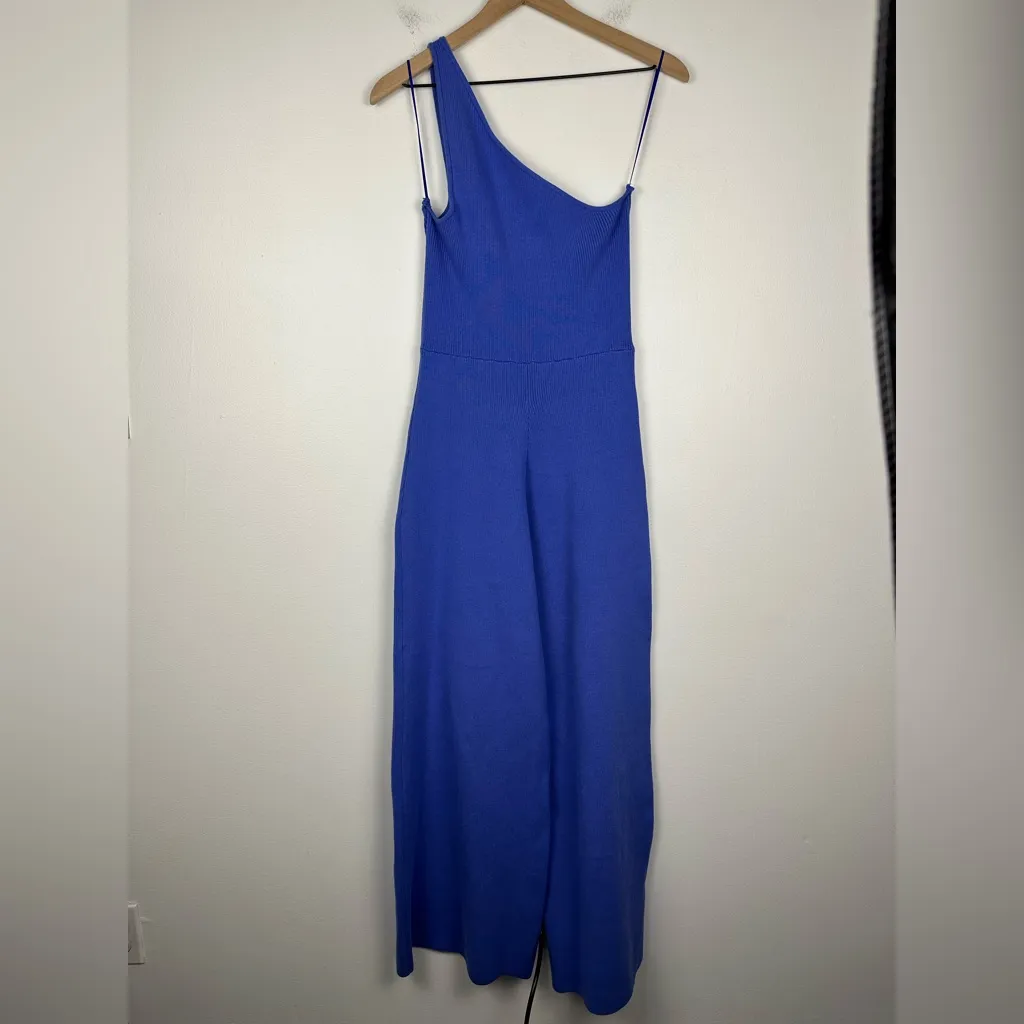 Free People Beach Waverly Ribbed One Shoulder Sweater Wide Leg Jumpsuit Sz L - Image 3