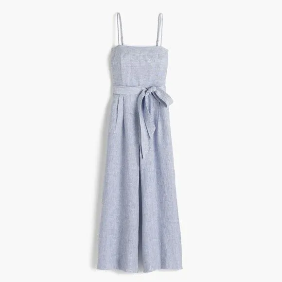 J. Crew Pinstripe Linen cotton Blend Wide Leg Jumpsuit Coastal grandmother Nauti Blue Size 4 - Image 2