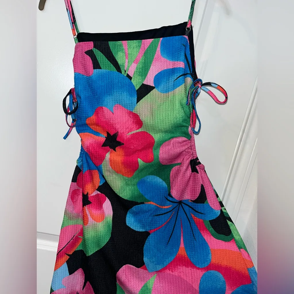 Gianni Bini Lined Y2K Resort Retro Maximalist Floral Tropical Cutout Mini Dress - Image 6