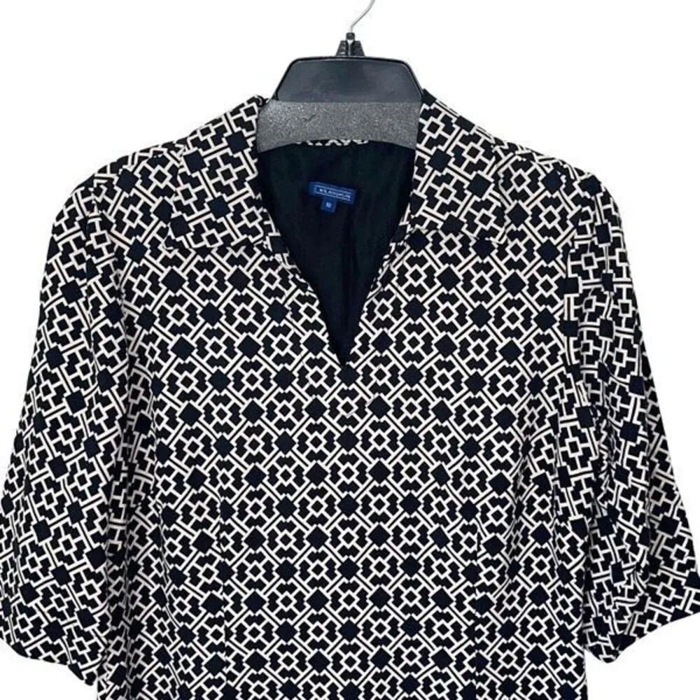 J. McLaughlin Womens Geo Collared Silk Wool Blend Midi Dress Black White Size 10 - Image 2