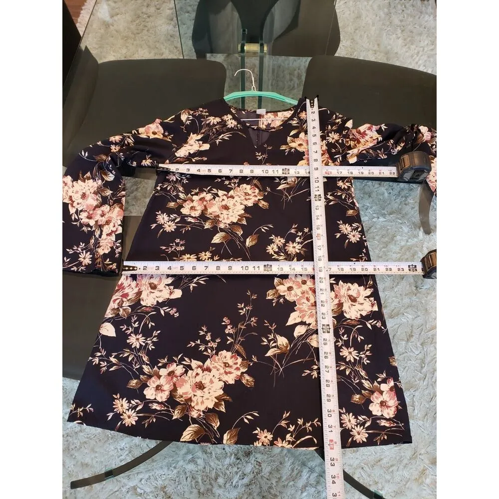 Rokoko Women's Blue Floral Polyester Round Neck Long Sleeve Knee Length Dress S - Image 10