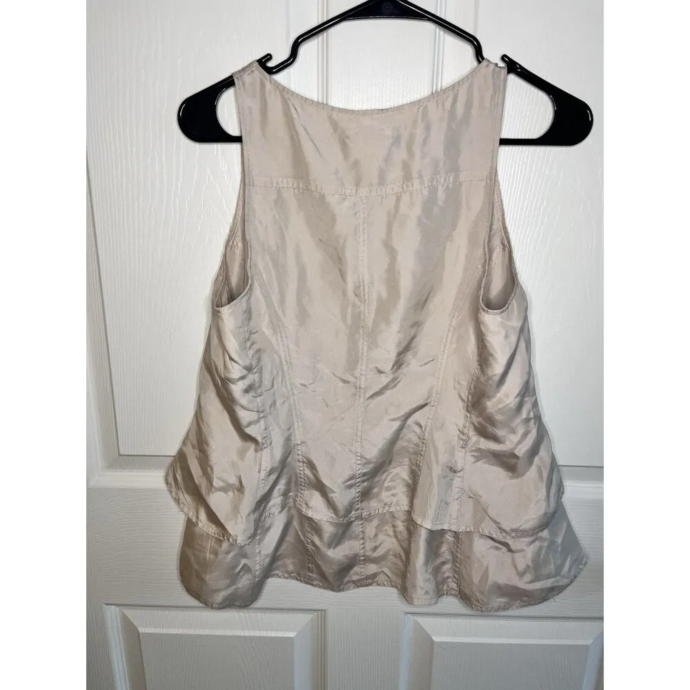 J. Crew Satin Silver Silk Ruffled Tank Top Size 4 Flouncy Y2K Boho Business - Image 7