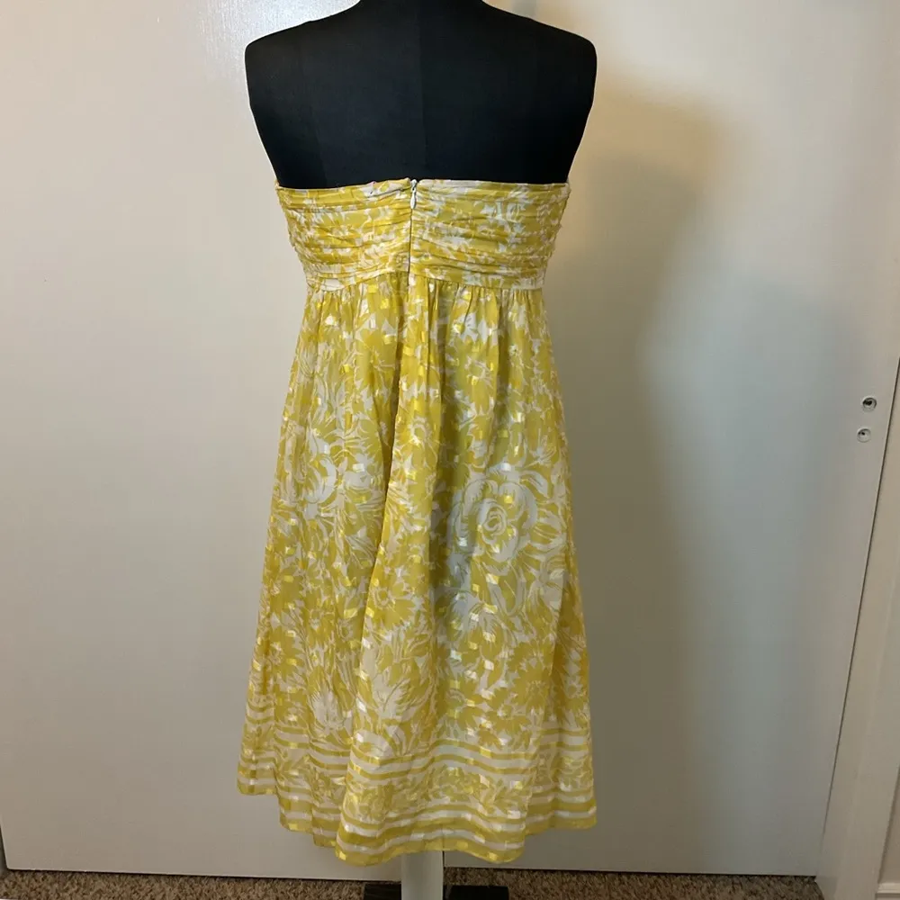 14. Shoshanna Yellow and White Floral Silk Midi Dress Size 12 - Image 5