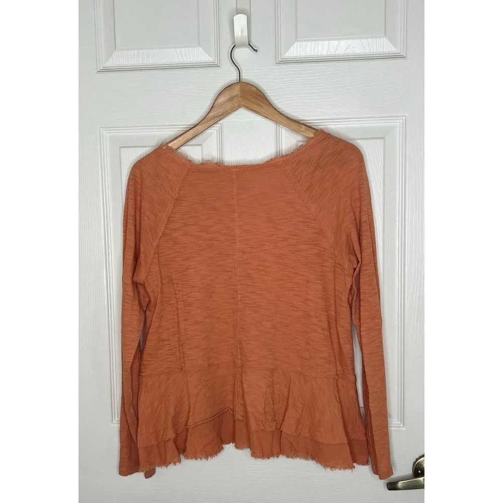 Altar'd State Women's Long Sleeve Orange Top Fringe V-Neck Shirt Size Small - Image 6