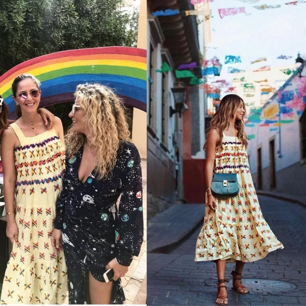 All Things MOCHI Remi Rainbow Embroidered Midi Dress 100% Linen Sleeveless XS - Image 2