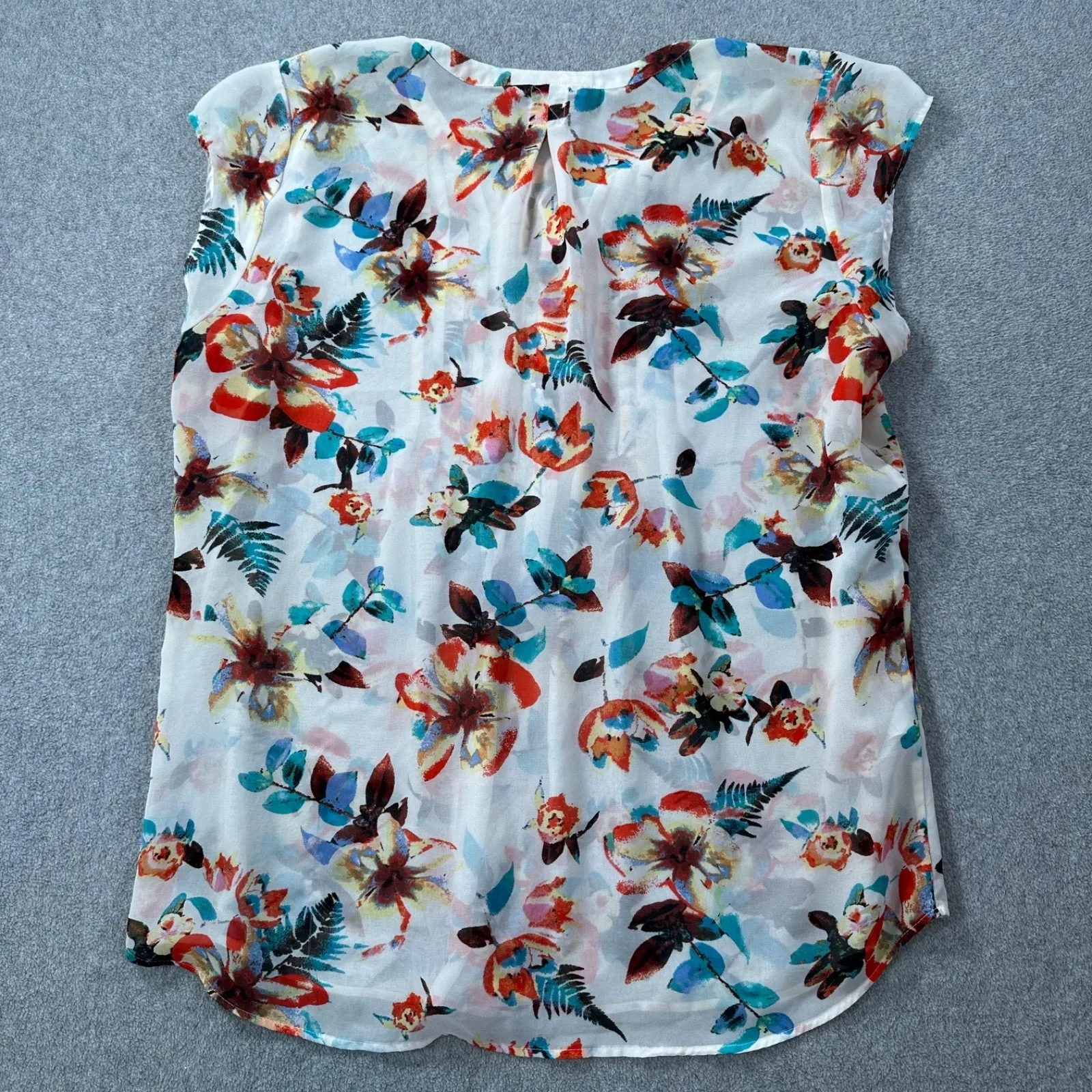 Daniel Rainn Sheer Pleated Blouse Women's XXL White Floral Short Cap Sleeve - Image 9