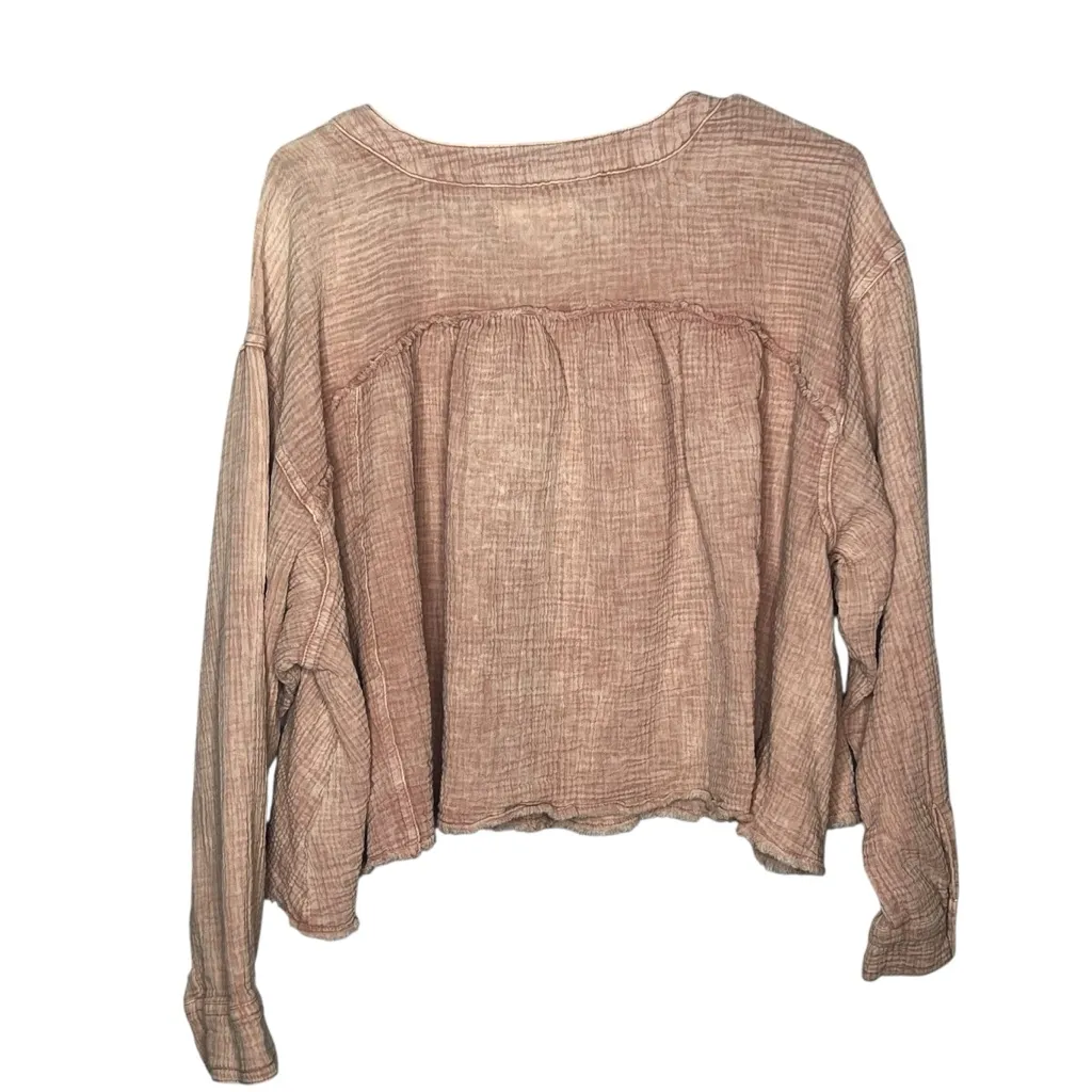 Anthropologie Mustard Seed Mauve Gauze Boho Button Front Long Sleeve Top Size L - Image 4