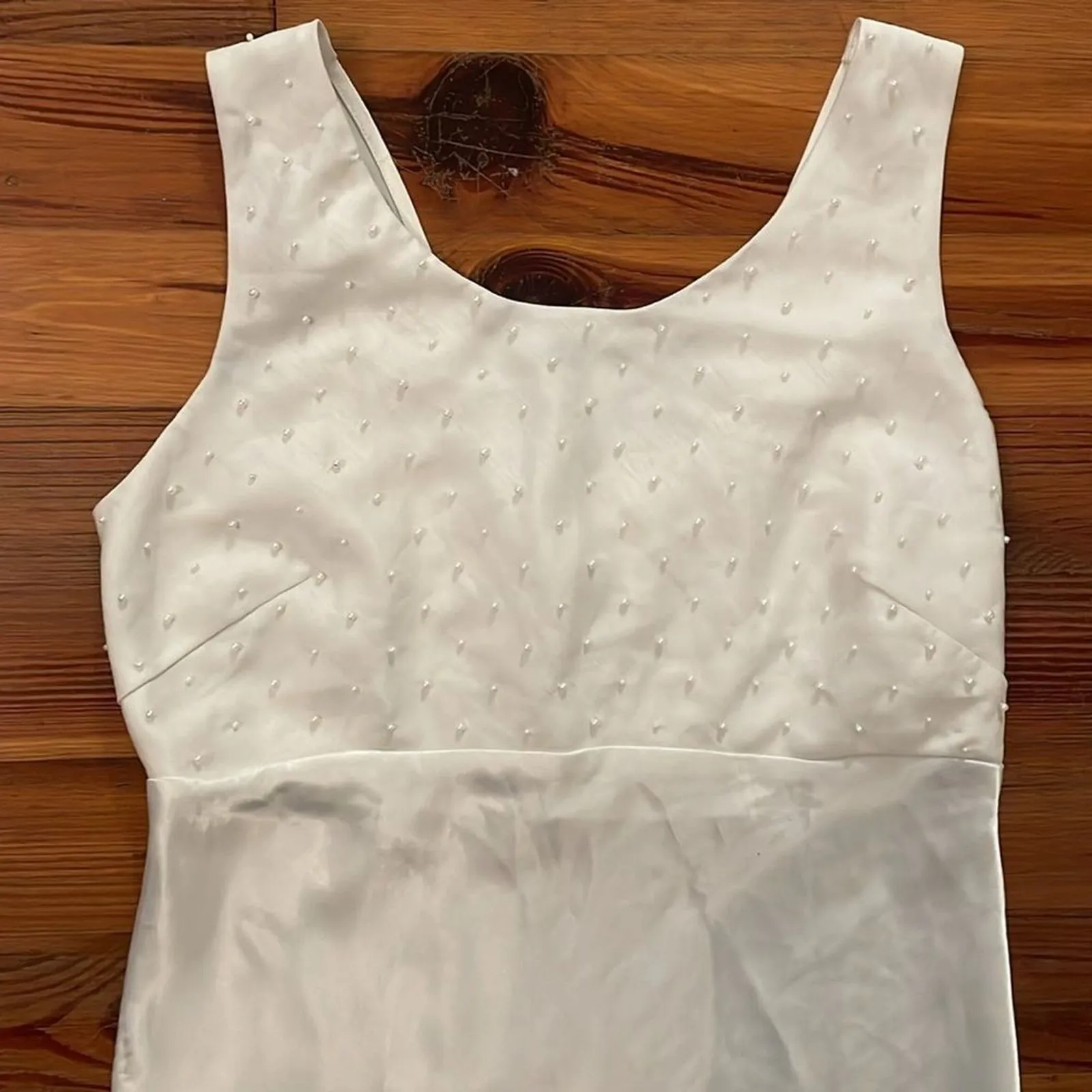 Victoria's Secret VTG White Satin Pearl Beads Bridal Nightgown Slip Dress Medium - Image 5