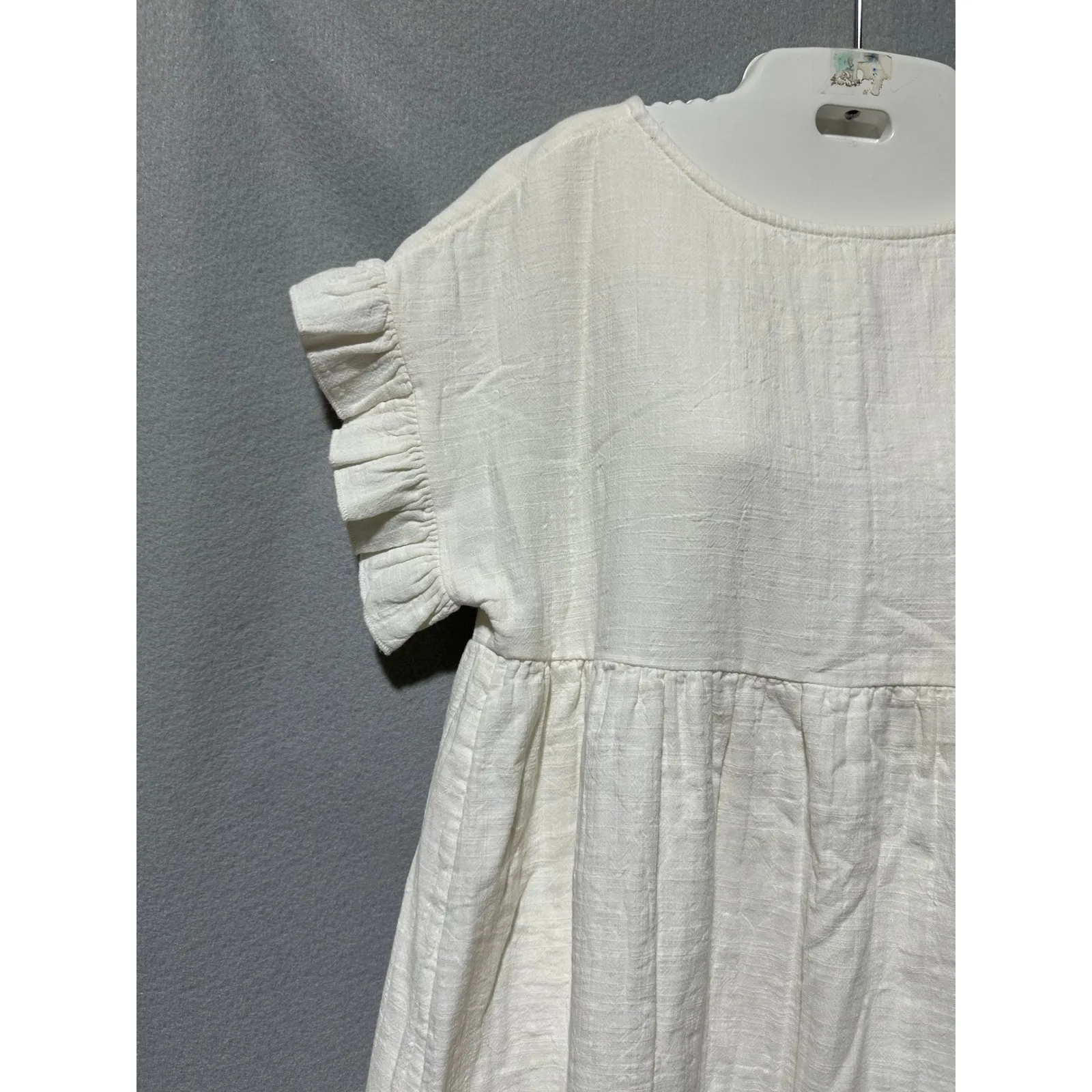 Billabong Women's So Breezy Babydoll Dress Short Ruffle Sleeve White size large - Image 7