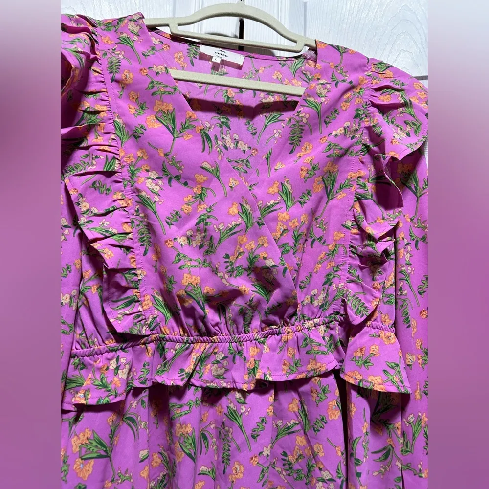 Entro boutique brand pink Large spring Floral Ruffle Women's Top - Image 2