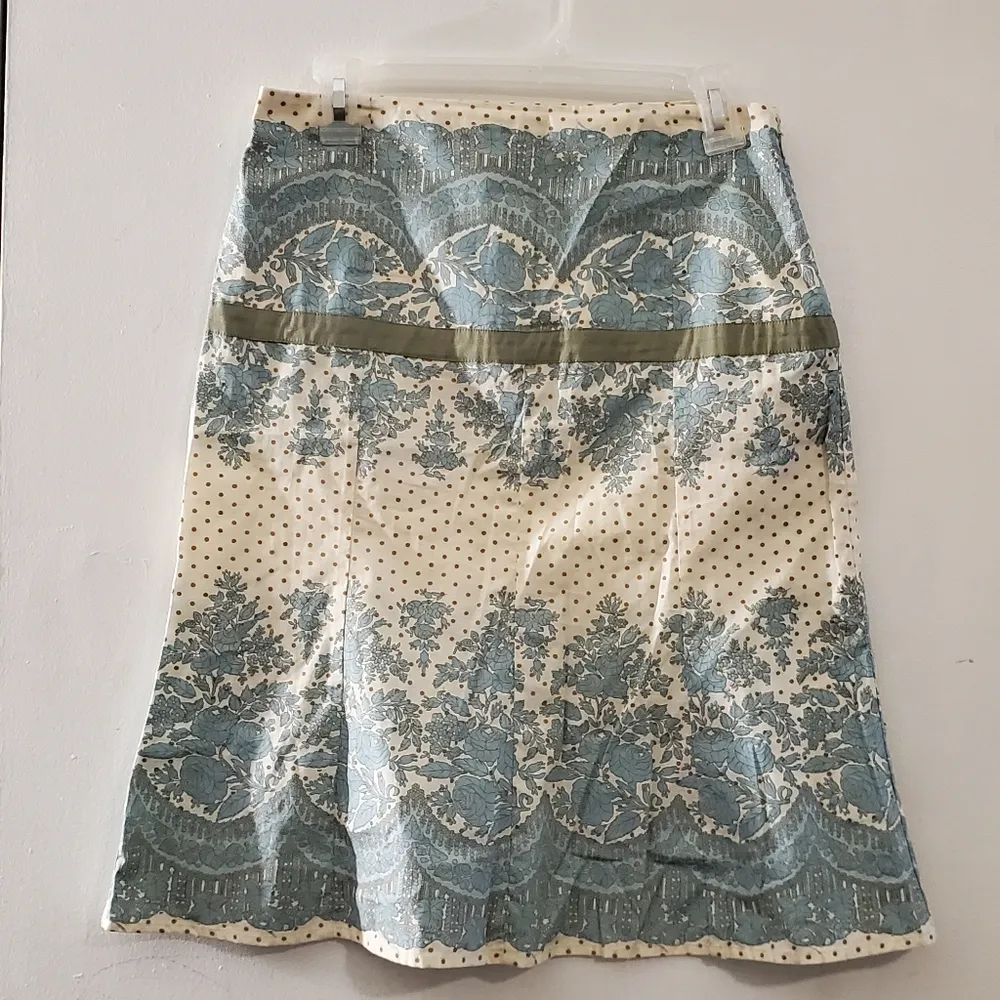 🔥SALE🔥Plenty All Cotton Cream Teal Floral Print Skirt 4 Blue - Image 8