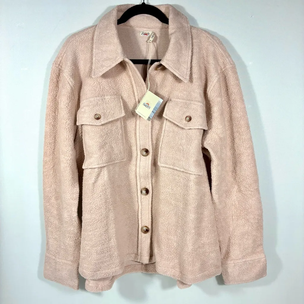 Faherty Holden High Pile Fleece Jacket Peach Whip Large NWT - Image 4