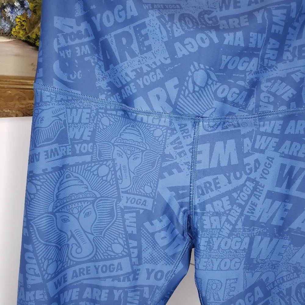We Are Yoga Blue All Over Spellout Athletic Workout Yoga Leggings Medium - Image 2