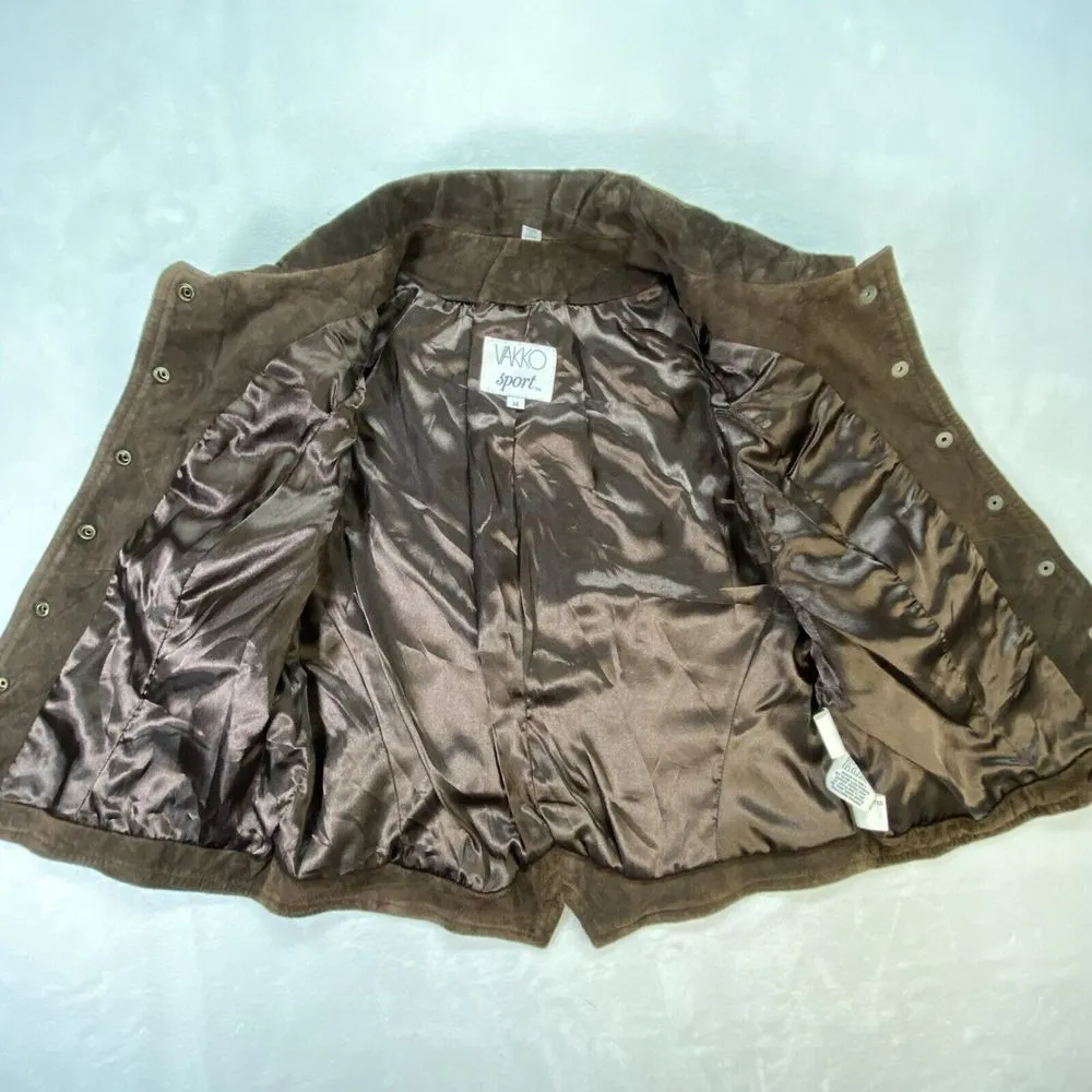 Vakko Vest‎ Womens M Brown Leather Suede Collared snap front Pockets Lined Size M - Image 4