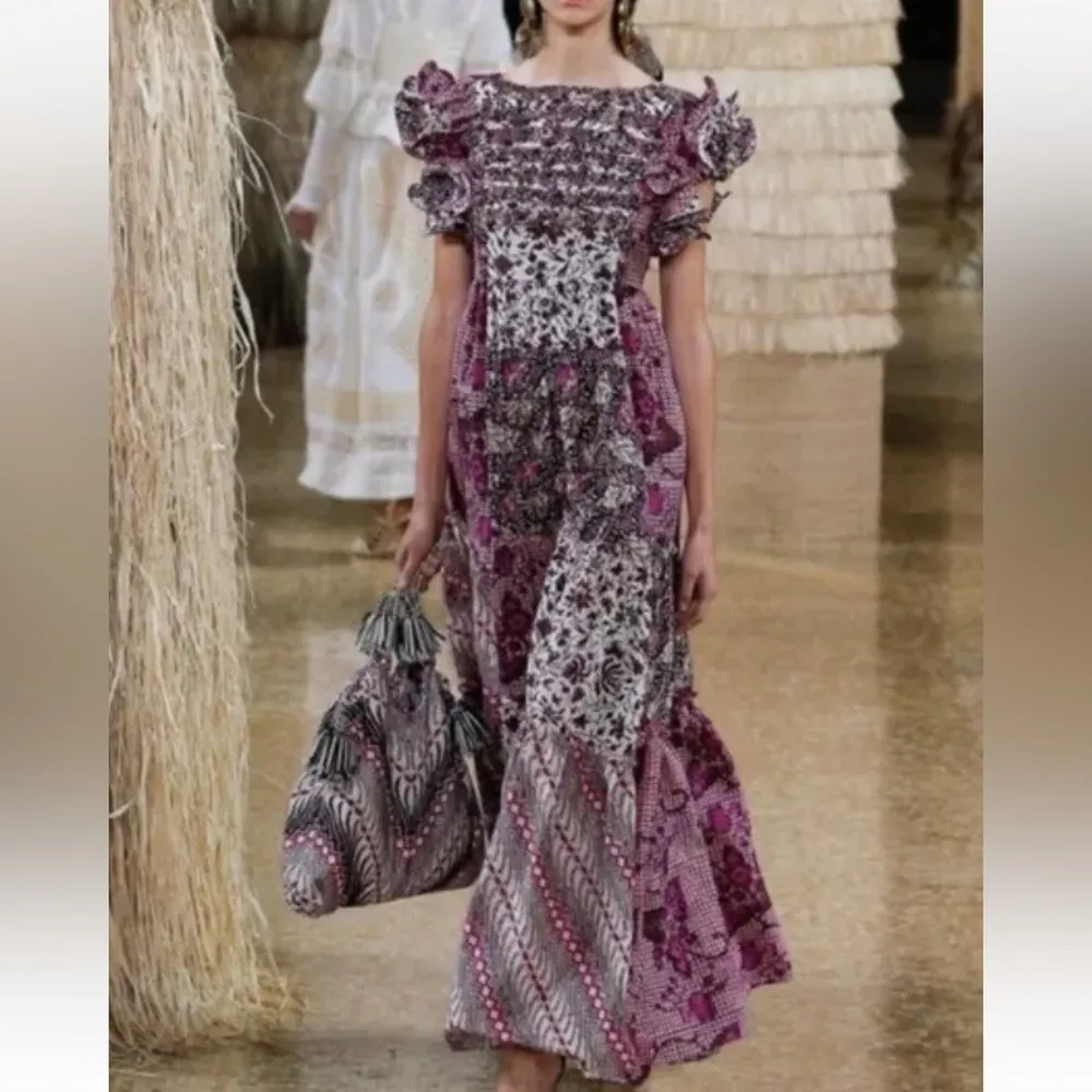 ULLA JOHNSON Zoya Ruffle Tiered Floral Maxi Dress in Fuchsia Size 4 - Image 3