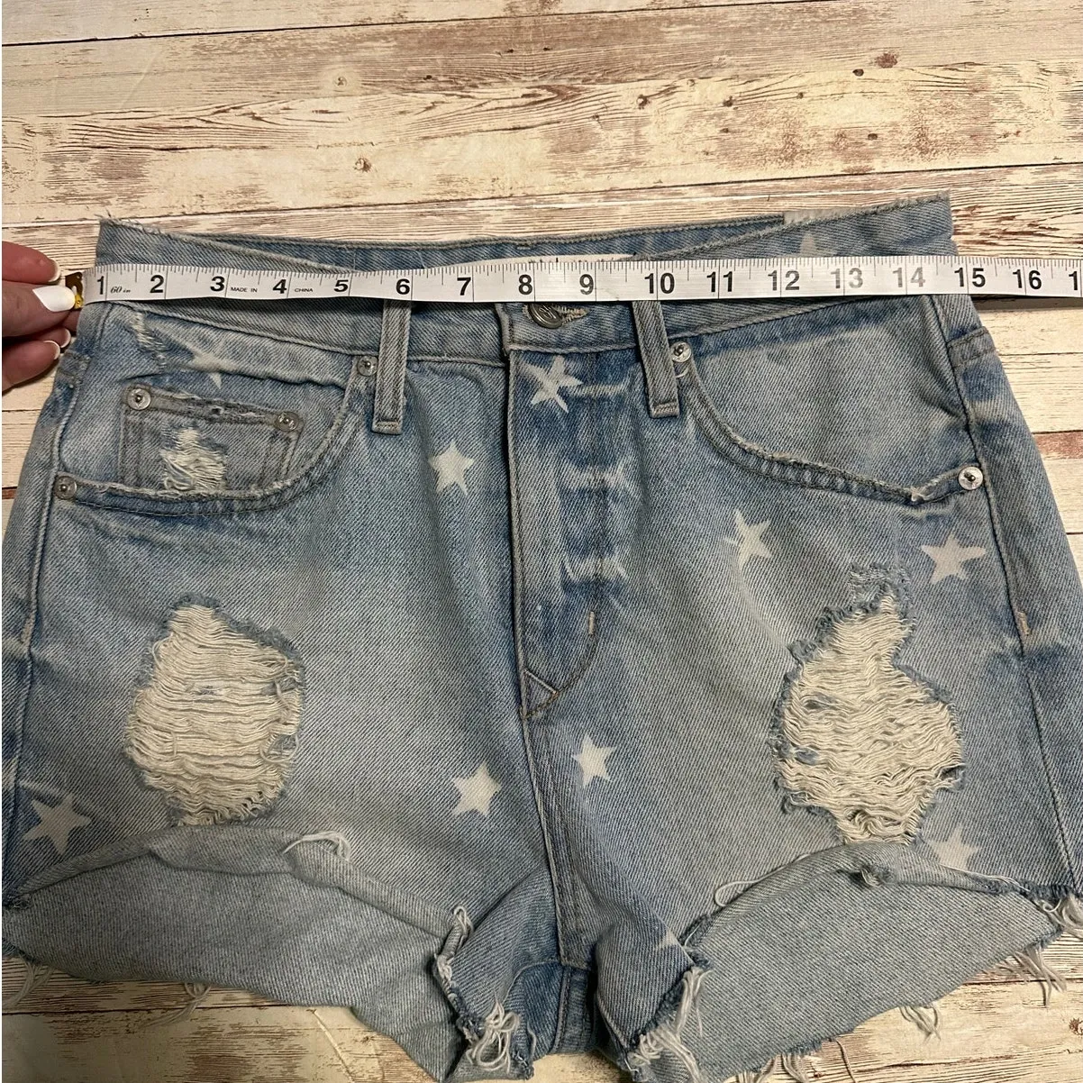 Lovers + Friends Jack Liberty High Rise Shorts Jorts Distressed 27 Denim Stars - Image 7