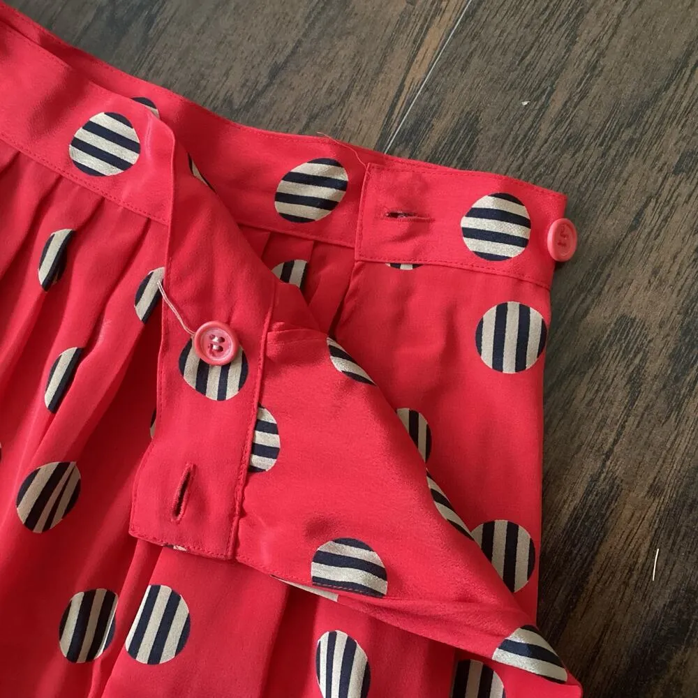 1990s Halston III Polka Dot Red Midi Skirt Size 6 - Image 3