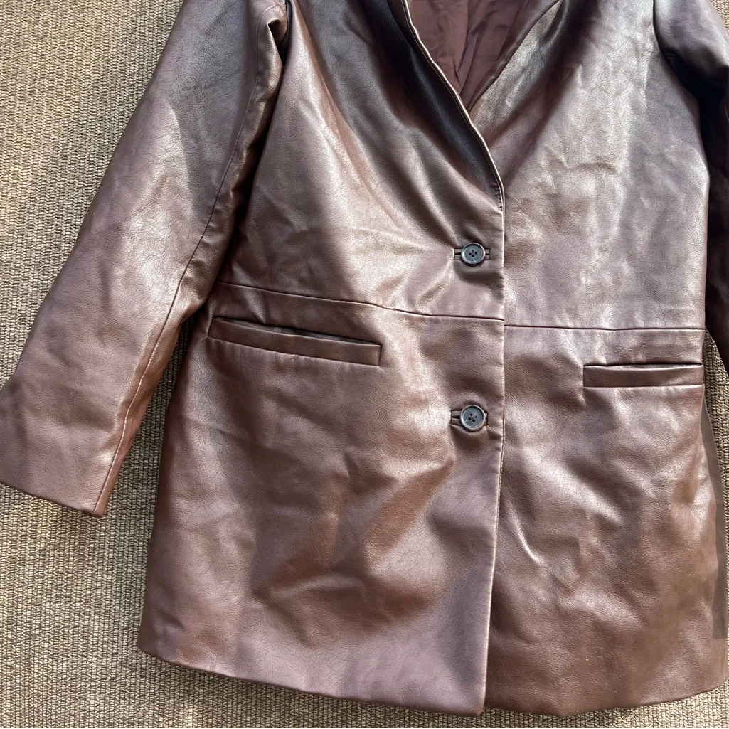 Abercrombie & Fitch Brown Vegan Leather Blazer Jacket Women’s Sz M - Image 3