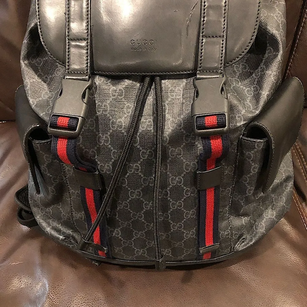 GUCCI GG SUPREME Monogram Backpack Gently Padded Interior AUTHENTIC - Image 13