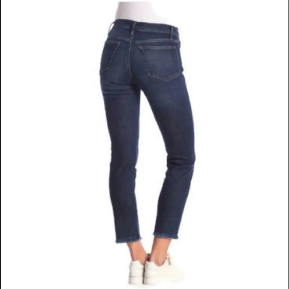 Frame Denim Le Boy Crop Straight Frayed Hem Jeans in Pondview Size 27 - Image 2