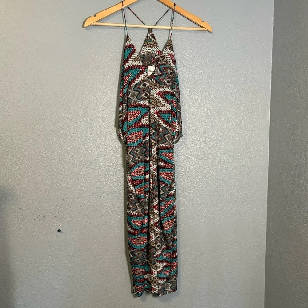 Misa Los Angeles Aztec Teal Colorful Printed Mini Racerback Dress Sz Small Beach - Image 2