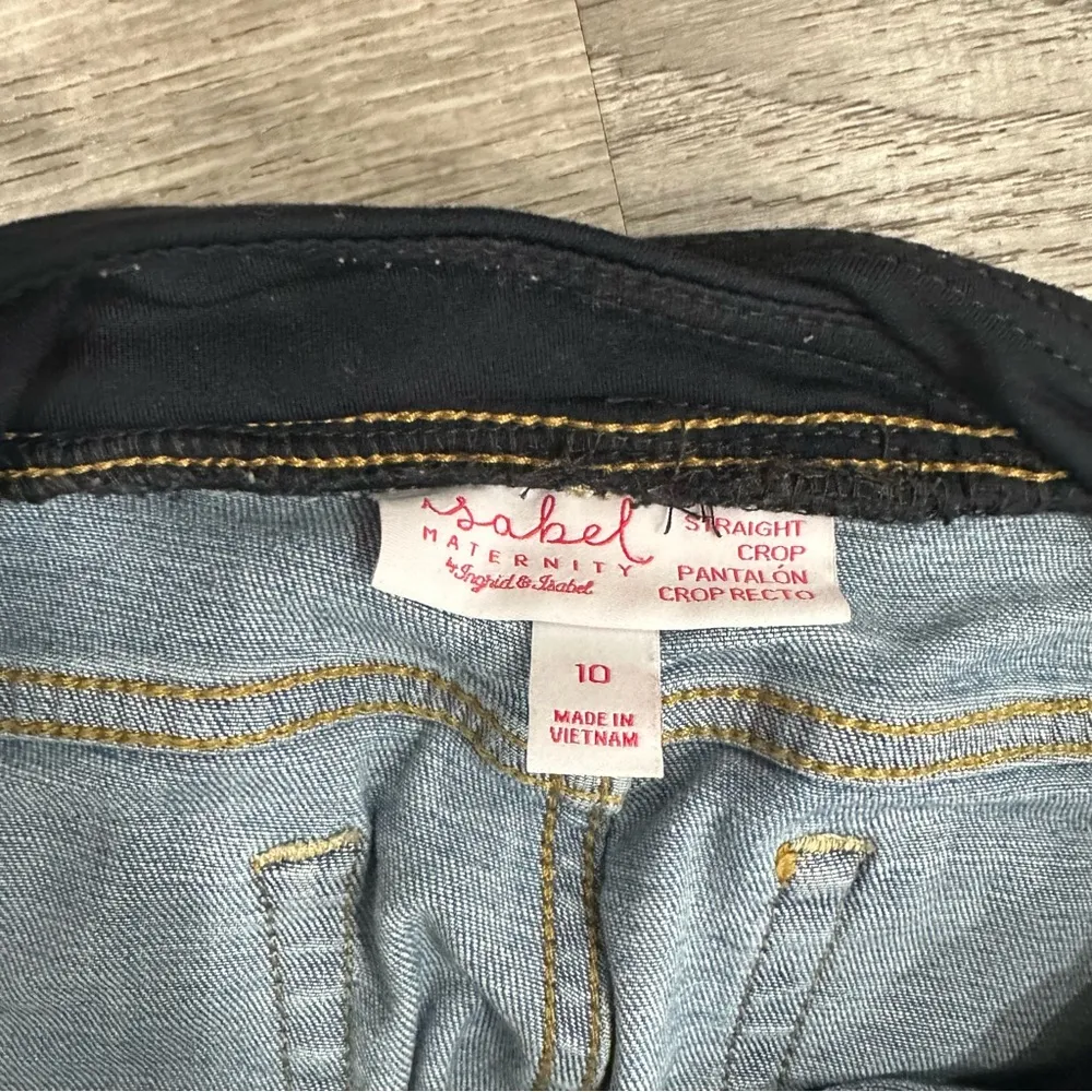 Isabel Maternity By Ingrid & Isabel Straight Crop Maternity Distress Capri Jeans Blue Size undefined - Image 2