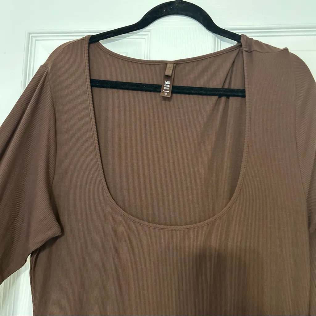 SKIMS Lounge Ribbed Long Sleeve Maxi Dress in Cocoa size 4x - Image 5